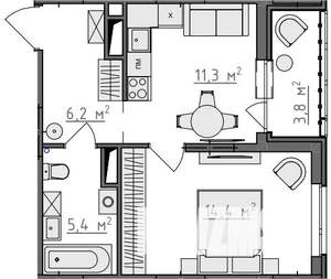 1-к квартира, вторичка, 39м2, 9/9 этаж