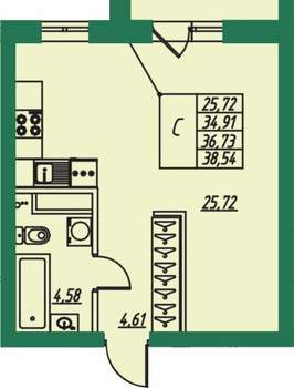 Студия квартира, вторичка, 39м2, 1/8 этаж