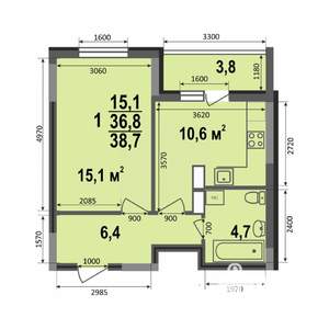 1-к квартира, сданный дом, 39м2, 7/17 этаж