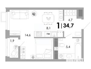 Студия квартира, вторичка, 35м2, 3/16 этаж