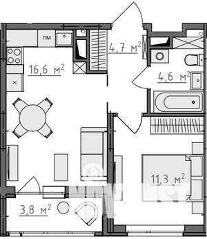 1-к квартира, вторичка, 39м2, 8/9 этаж