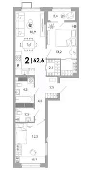 2-к квартира, вторичка, 63м2, 3/16 этаж
