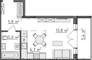 Студия квартира, вторичка, 34м2, 1/9 этаж