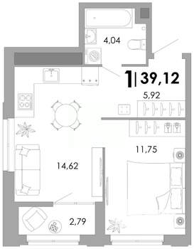 1-к квартира, вторичка, 39м2, 3/17 этаж