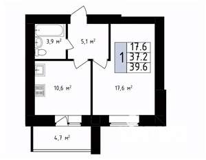 1-к квартира, вторичка, 40м2, 4/14 этаж