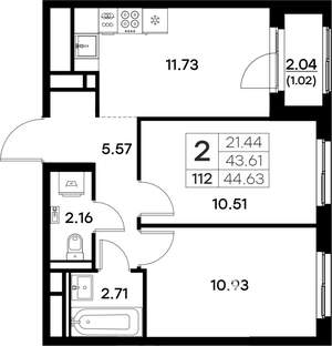 2-к квартира, вторичка, 45м2, 11/17 этаж