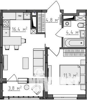 1-к квартира, вторичка, 39м2, 9/9 этаж