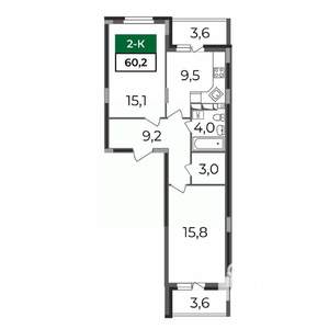 2-к квартира, строящийся дом, 60м2, 7/17 этаж