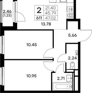 2-к квартира, вторичка, 47м2, 4/17 этаж
