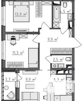 2-к квартира, вторичка, 60м2, 8/9 этаж