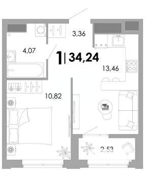 1-к квартира, вторичка, 34м2, 4/17 этаж